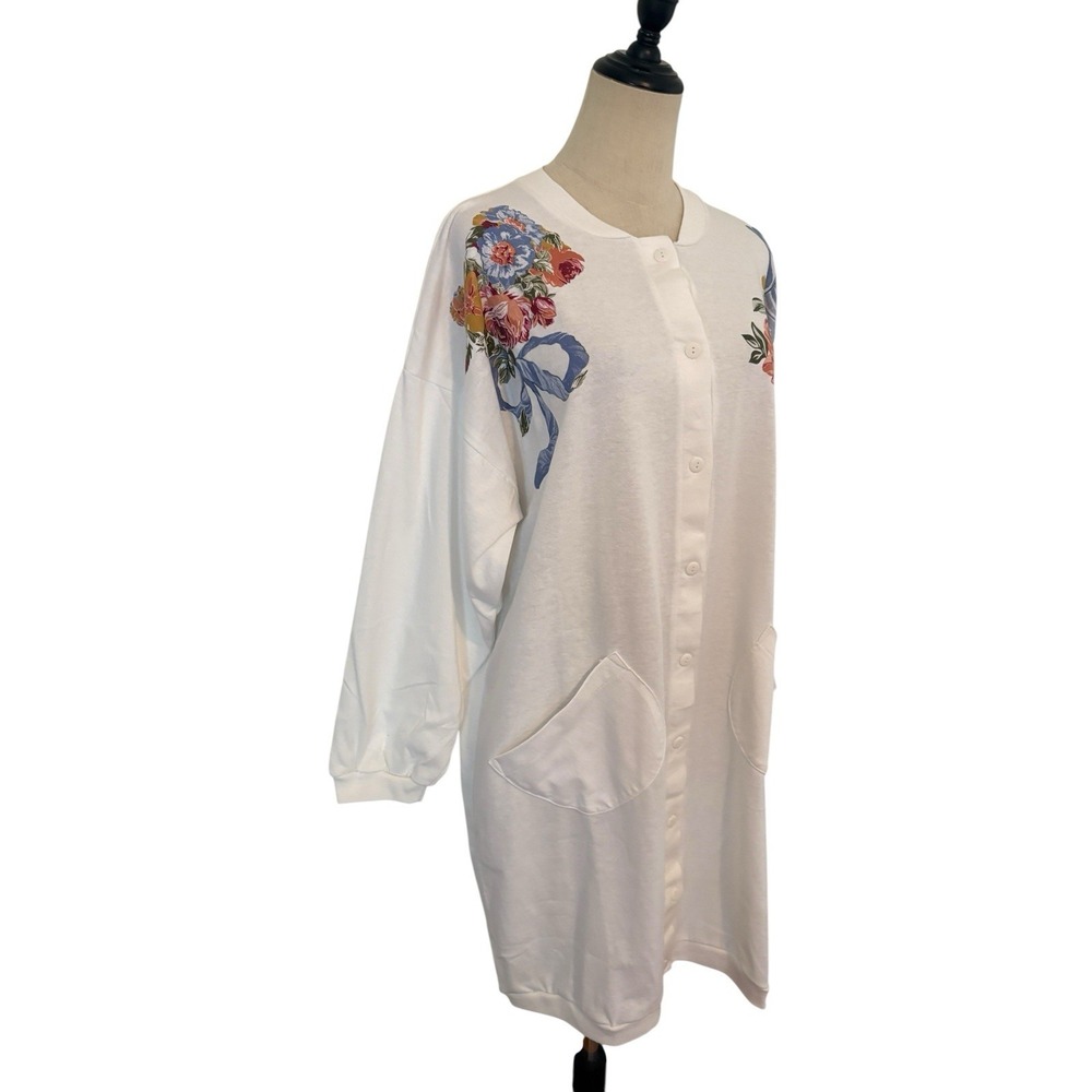 Vtg 90s Sportsgear White Floral Sweatshirt Dress's Oversized Sz M Grandmacore - Picture 3 of 9